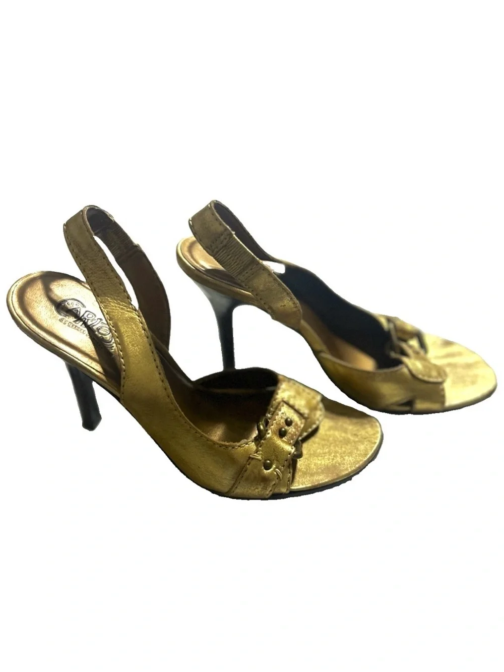 Carlos by Carlos Santana Fidelity Vintage Gold Metallic Slingback Heels 7.5